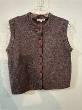 Laolao Studios Wool Cashmere Sweater Vest Gray Red Buttons Size S